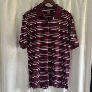 Adidas Puremotion‎ Mens Medium Burgundy White Striped Short Sleeve Golf Polo